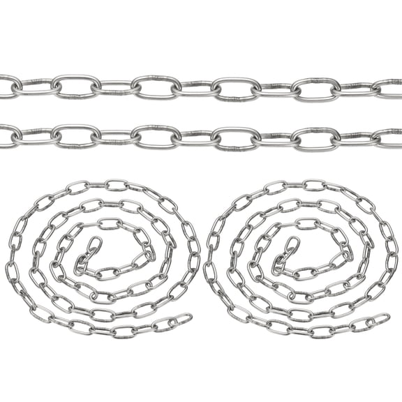 3.3ft SUS304 Stainless Steel Chain, 2Pcs 2mm Metal Chain Link 1 Meter Small Light Duty for Home Outdoor Camping Hanging Pet Plant, Silver