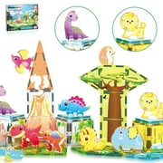 PICASSO-TILES Magnetic Tiles for Kids, 52PCS Safari Animals Theme, Construction STEM Building Blocks Educational Toy
