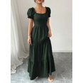 thumbnail image 3 of Womens Dark Green Square Neck Tiered Long Dress With Puff Sleeves, 3 of 7