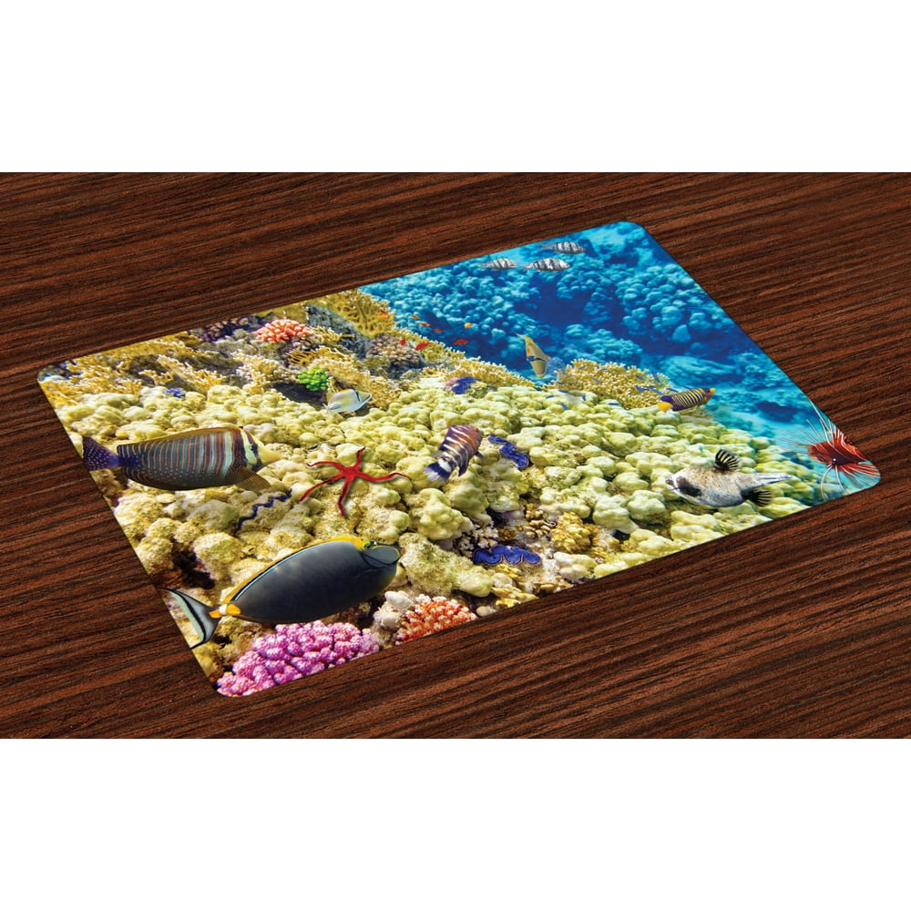 Ocean Placemats Set of 4 Colorful Life Natural Environment Deep Down in ...