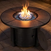GARTIO 42 Round Propane Fire Pit Table 50,000 BTU Steel Gas Fire Pit with Removable Lid, Cover and Blue Glass Rocks, Outdoor Fireplace Set