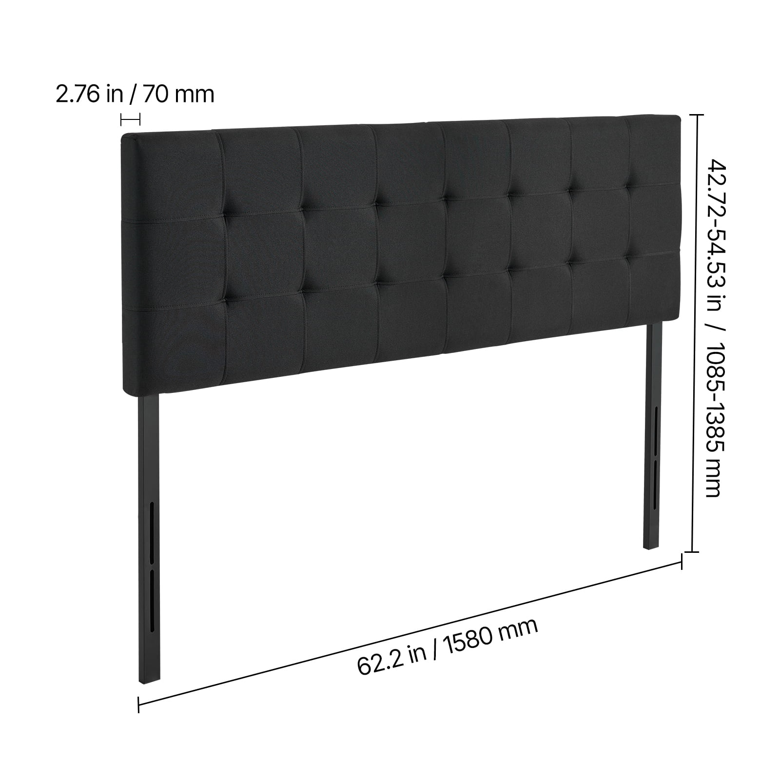 KFFKFF Queen Size Headboard with Adjustable Height, Diamond Tufted Design for Comfort, Dimensions W62.2 x H(42.72-54.53) x D2.76 in, Suitable for Bedrooms, Hotels, Homestays, and Dormitories, Black