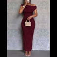 thumbnail image 4 of Vestido Elegante de Verano para Mujer, de Corta, Ajustado, para Cóctel, Graduación, con Hombros Descubiertos y Corte Oblicuo. Rojo Vino S, 4 of 7