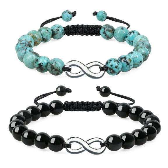 COAI Infinity His and Hers Obsidian African Turquoise Stone Matching Couples Bracelets