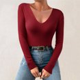 thumbnail image 2 of JIKNTTR Womens Long Sleeve Shirts Tops Deep V Neck Ribbed Knit Slim Fit Basic Sexy T-Shirt Casual Fashion Stretch Top Trendy Stretchy Basic Tee, 2 of 4