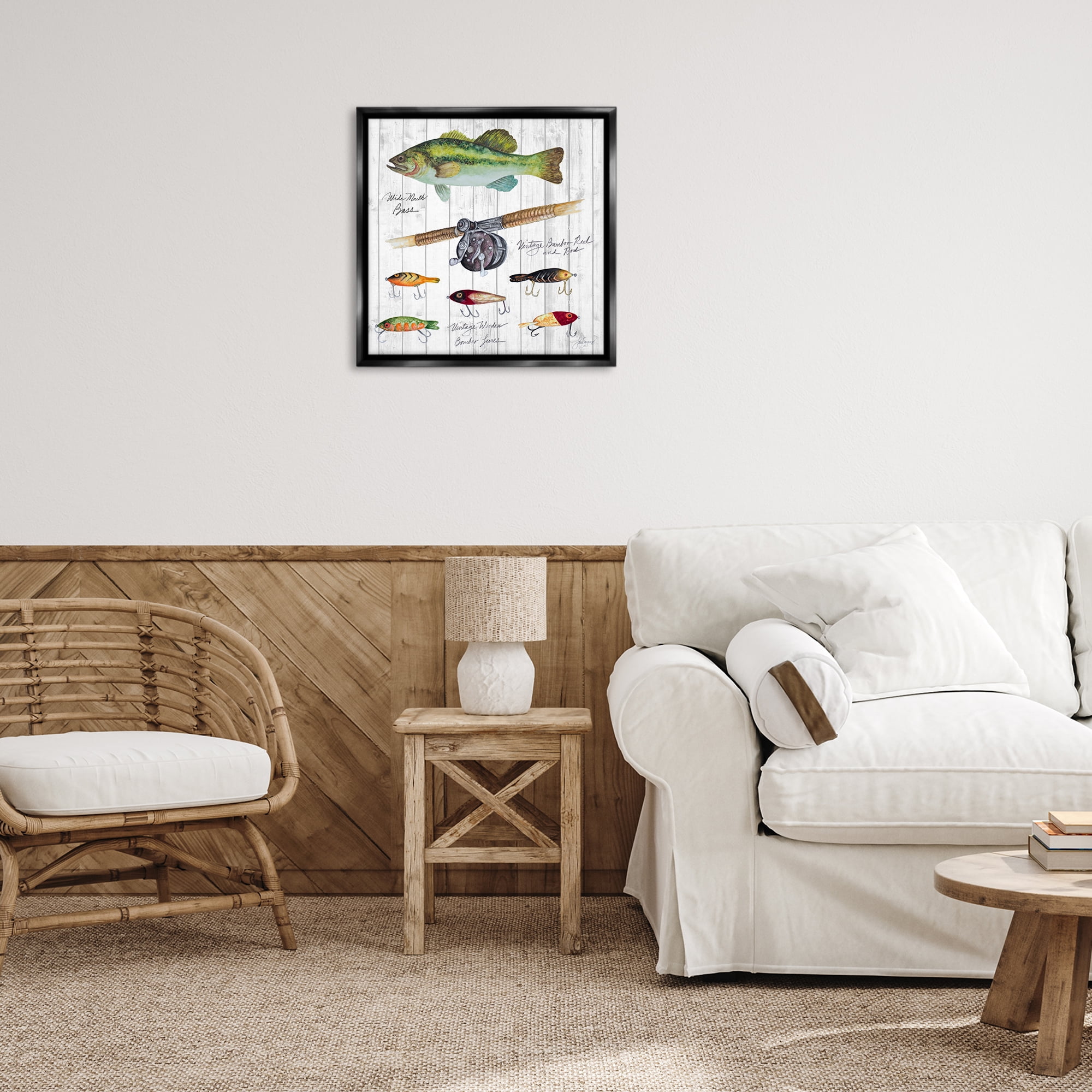 Stupell Industries Fishing Lure Diagram Nautical & Beach Painting Black Floater Framed Canvas Art Print Wall Art, 25 x 25