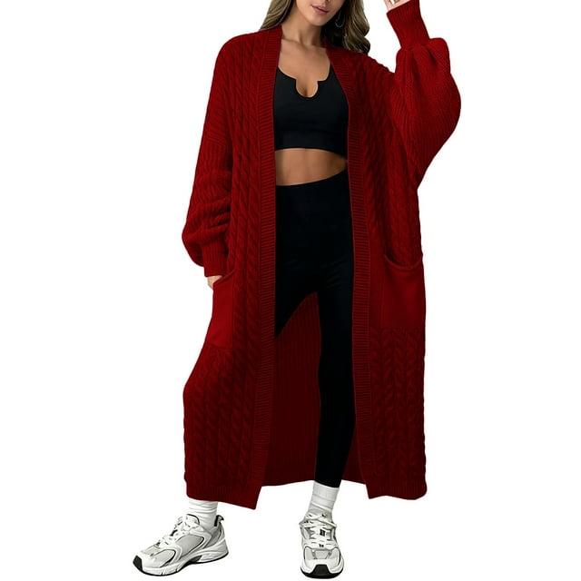 Comdrip Long Cardigans for Women! Long Cardigans for Women Open Front Cable Knit Cardigan Open Front Oversized Draped Sweater Outerwear Fall Cardigans for Women Wine M