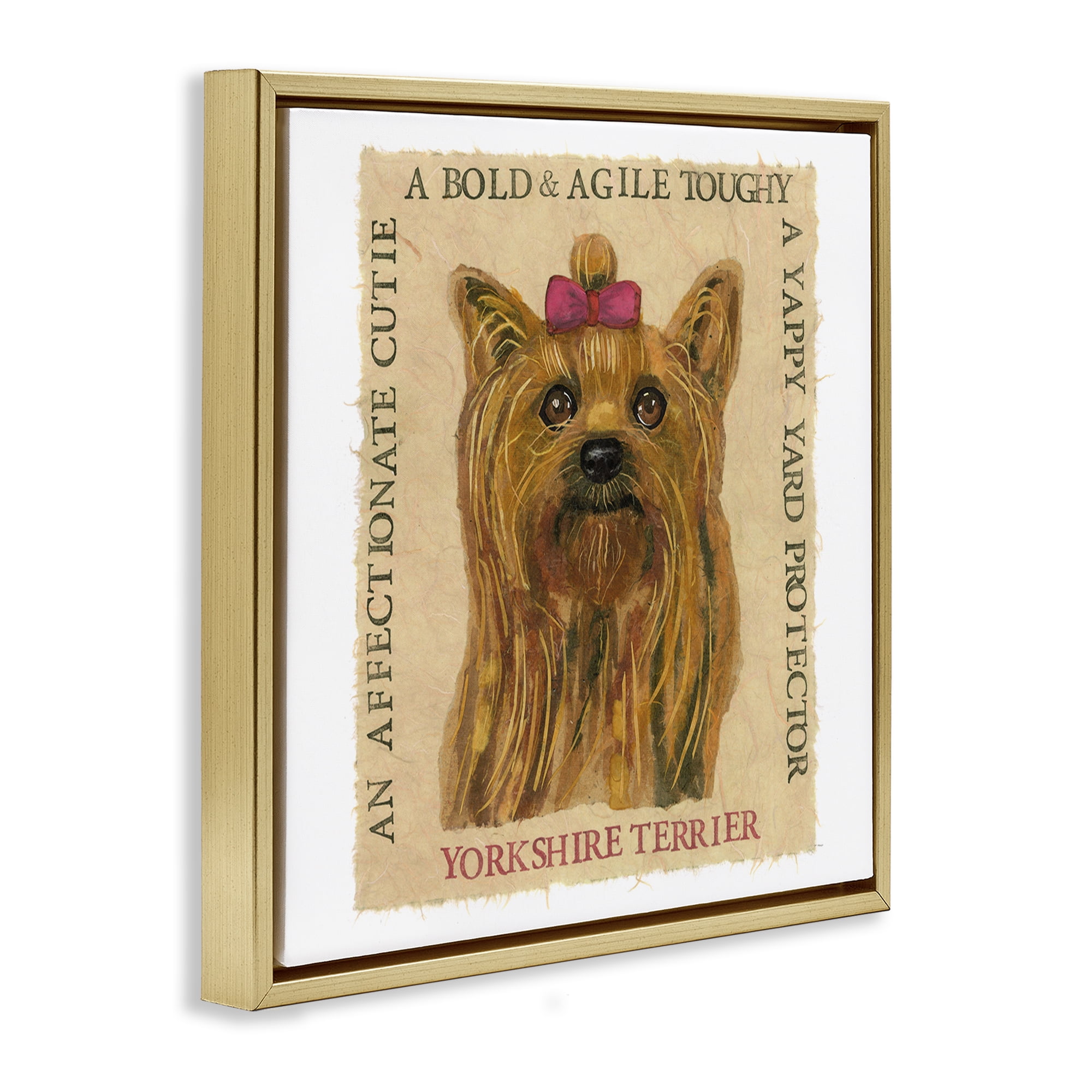 Stupell Industries Fun Yorkshire Terrier Phrases Animals Painting Gold Floater Framed Canvas Art Print Wall Art, 18 x 18
