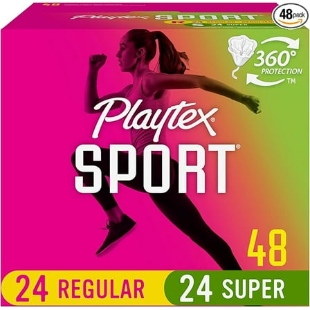 Playtex Sport Tampons Multipack (24ct Regular/24ct Super), Fragrance-Free - 48ct | Tampons Regular and Super, Playtex Tampon Multipack