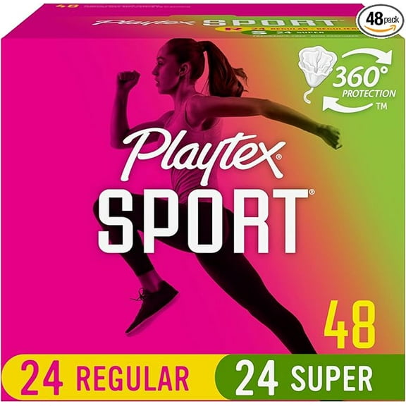 Playtex Sport Tampons Multipack (24ct Regular/24ct Super), Fragrance-Free - 48ct | Tampons Regular and Super, Playtex Tampon Multipack