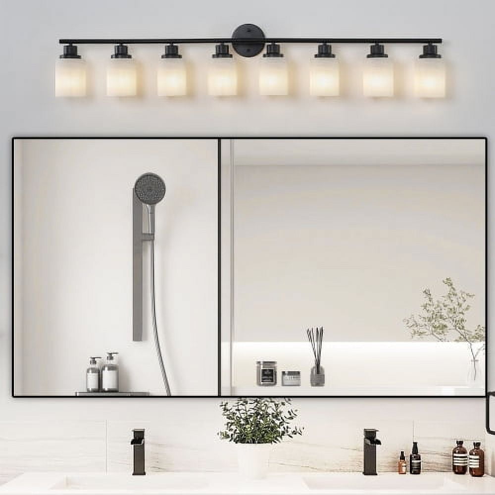 ACE-LIGHTS,Modern 8-Lights Vanity Bathroom Mirror Light with Frosted White Glass(Bulbs Not Included),Contemporary Wall Sconce for Bathroom,Dressing Room,Bedroom,Living Room(Black)