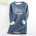 thumbnail image 2 of DeHolifer Women Tops Long Sleeve Warm Sherpa Lined Fleece Crewneck Sport Sweatshirt Pullover Loungewear Blouse Tops Blue 2XL, 2 of 5