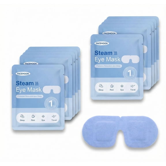 FACEMOON 10 Count Steam Eye Mask – Self-Heating Hot Compress | for Eye Fatigue Relief & Light Blocking Sleep Comfort
