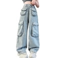 thumbnail image 3 of DJDLJWCJ Girls Jean Pants Straight Leg Loose Fit Denim Pants Lightweight Soft Baggy Jean Pants Blue Size 7-8Years, 3 of 9