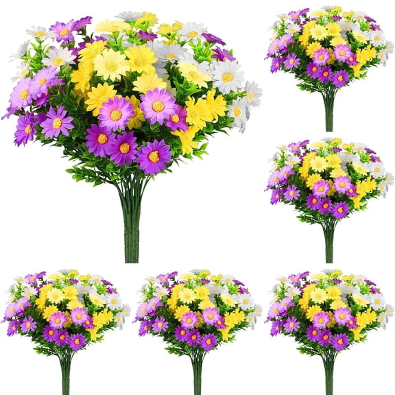 witspace Artificial Plants for Outdoors 6 Bundles Artificial Daisies Flowers Silk Cemetery Flower Daisy Plastic Memorial Bouquet for Hanging Window Box Home Table Centerpieces Decor