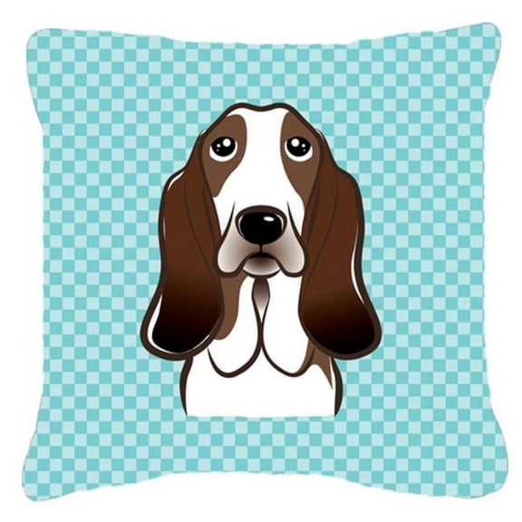 Caroline's Treasures BB1181PW1818 Checkerboard Blue Basset Hound Canvas Fabric Decorative Pillow , 18H x18W, multicolor