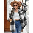 thumbnail image 6 of Weardear Womens Plus Size Shacket Jacket Flannel Plaid Long Sleeve Button Down Shirts Casual Fall Blouses Tops, 6 of 7