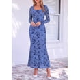thumbnail image 4 of PRETTYGARDEN Women's Long Sleeve Floral Maxi Bodycon Dress Cocktail Dresses for Wedding Guest, Square Neck, Stretchy Mesh, Elegant Classy, Formal Holiday Party, 4 of 7