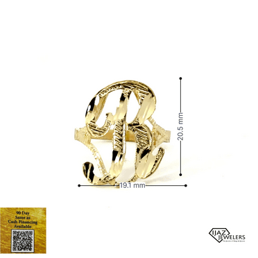 10k Gold Big Diamond Cut R Ring