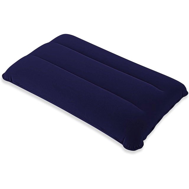 Almohada inflable para acampar, almohada de playa, almohada de viaje ligera y azul, almohada de aire flocada portátil para oficina, 44 x 28 cm