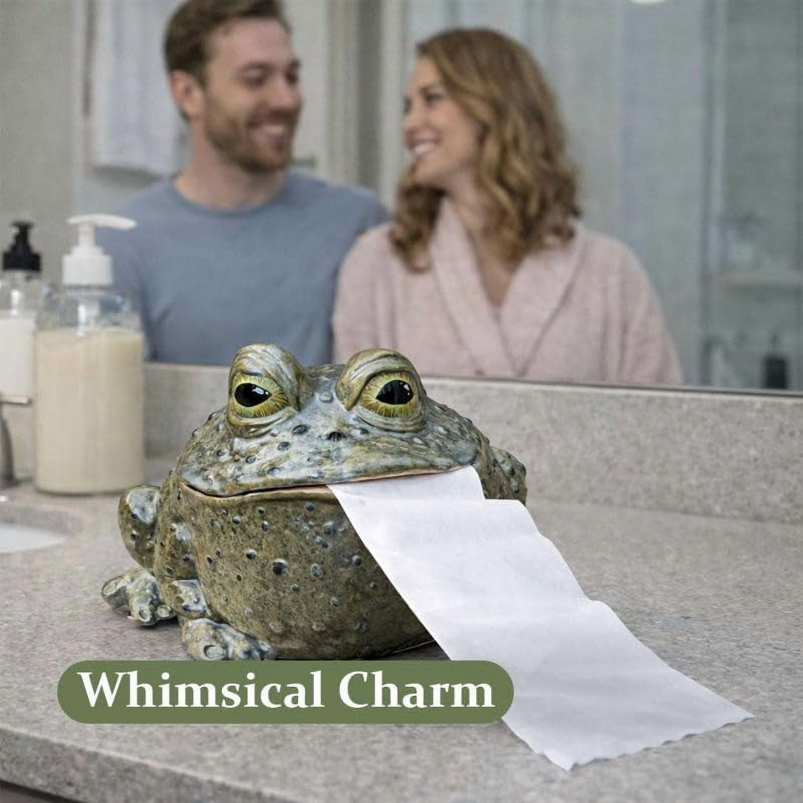 Whimsical Toad Tissue Box Cover & Funny Toad Tissue Holder, Funny Frog-Shaped Tissue Holder for Bathroom Decor, Resin Frog Toilet Paper Holder (1 or 2 Pack)