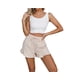 thumbnail image 3 of Pantalones cortos de algodón for mujer, cintura alta, dobladillo con volantes, cordón elástico, pantalones ligeros de verano for vacaciones en la playa, 3 of 7