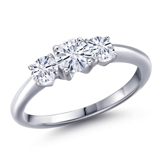 Gem Stone King 925 Sterling Silver White Moissanite Engagement Ring for Women | 0.96 Cttw | Round 5MM | Gemstone Birthstone | Size 9