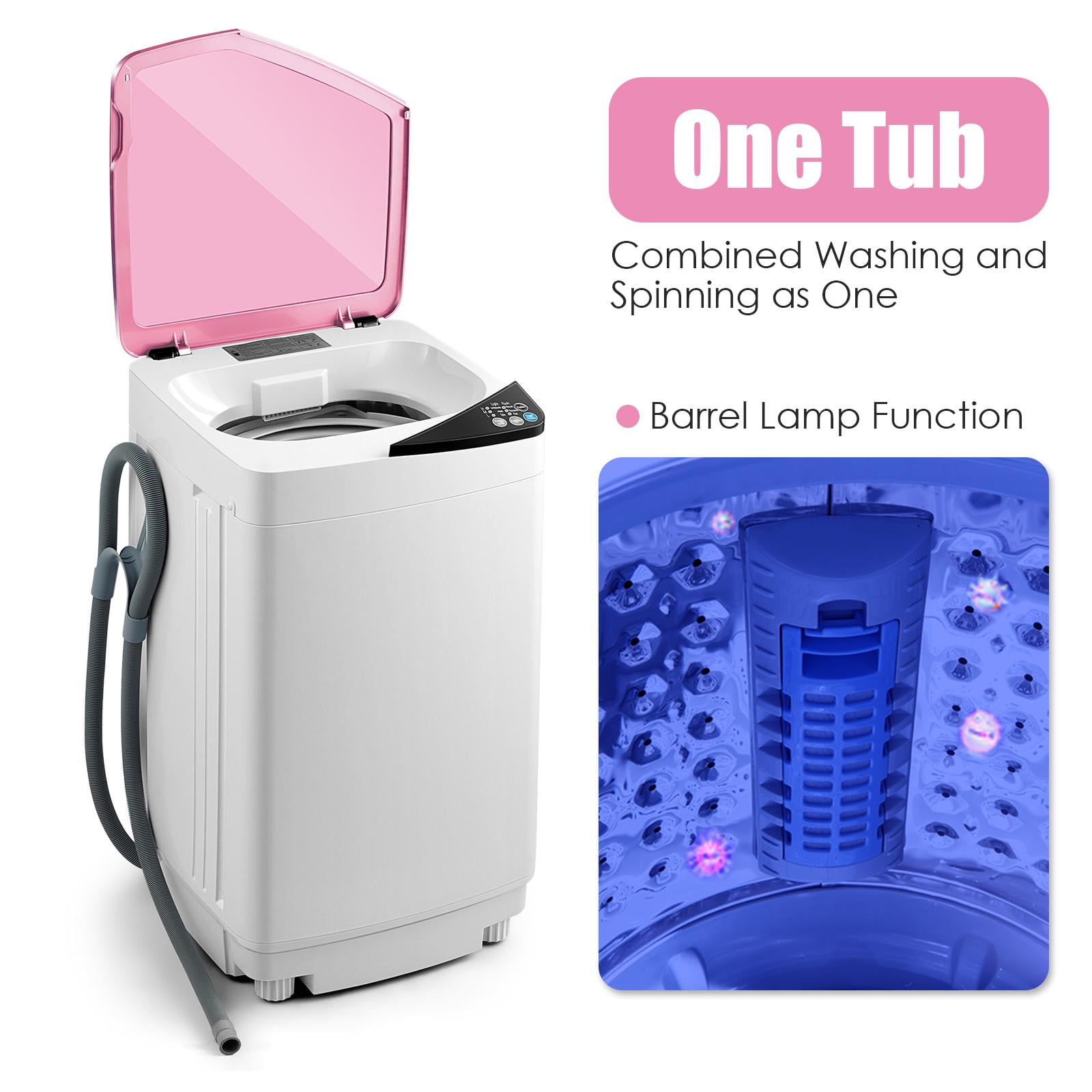 Giantex Full-Automatic Washing Machine, 7.7lbs Capacity Washer and Spinner Combo w/Built-in Barrel Light, Drain Pump & Long Hose, Compact Laundry Washer for Small Spac/RV/Dorm (Pink)