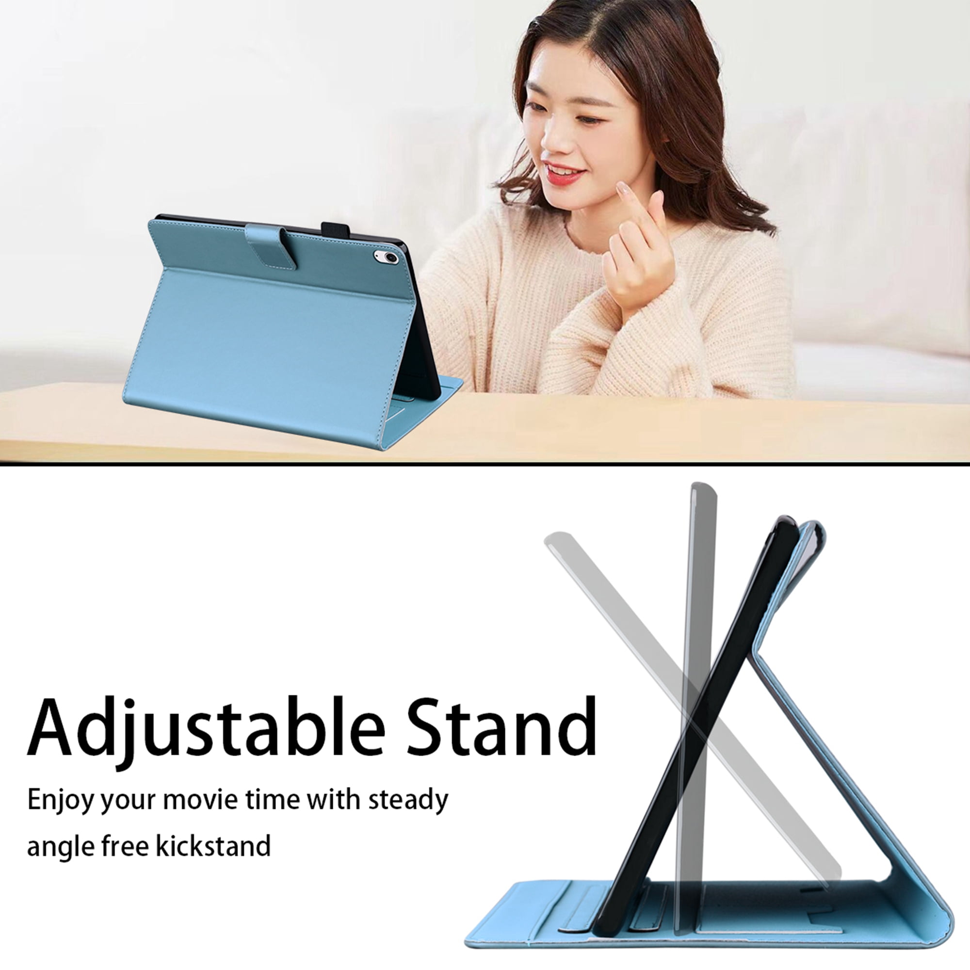 Dteck Folio Case for iPad Air 13-inch (M3/M2) 2025/2024, Multi-Angle Viewing Protective Stand Cover with Pencil Holder & Card Holder,Blue