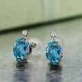 thumbnail image 2 of Gem Stone King 2.01 Ct Oval London Blue Topaz G/H Lab Grown Diamond 14K White Gold Earrings, 2 of 3