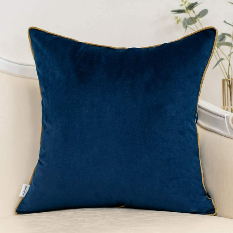 Light Blue and Gold Leather Velvet Throw Pillow Cover Striped