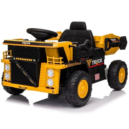 Kerry Yoo Ride on Dump Truck, 12V Kids Construction Vehicles Tractor, with Dump Bed, Shovel-Yellow