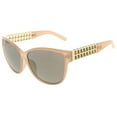 thumbnail image 3 of sunglassLA Female Oversize Horn Rimmed Metal Temple Mirror Square Lens Cat Eye Sunglasses 62mm (Creme-Gold / Gold Mirror) - 62mm, 3 of 4