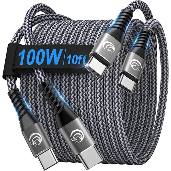 Quyaojz USBC to USBC 100W [10ft/2 Pack] USB C to USB C Fast Charging Cable Braided C to C Charger Cord for MacBook Pro/Air, iPhone 16 15 Plus,iPad Pro,Samsung Galaxy S25 S24 S23,Pixel,PS5,Switch