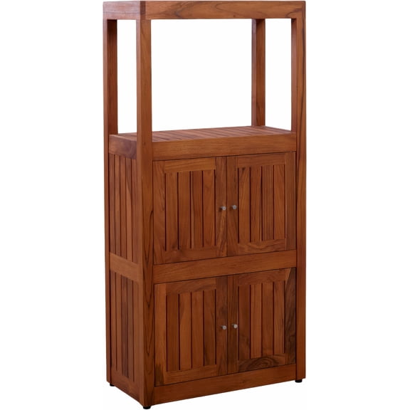 Sula Three-Level Teak Tower Floor Cabinet with Display Shelving