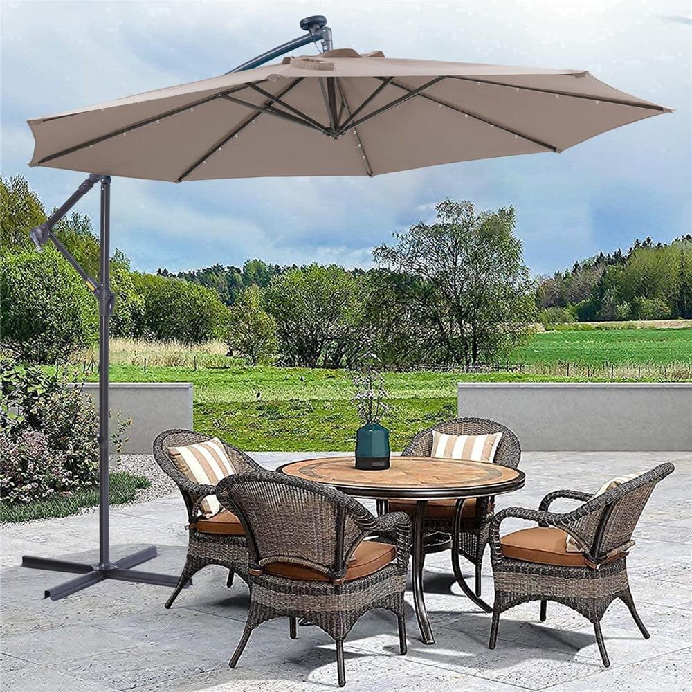 Outdoor Umbrellas with Tilt, 10FT Solar LED Offset Patio Umbrella with 32 Led  Lights, Hanging Cantilever Market Patio Umbrella w/ Crank, Cross Base,  Backyard Offset Umbrella for Garden Pool Deck,L6080 - Walmart.com