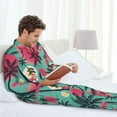 thumbnail image 4 of Mens Pajamas Set, Red Bird palm trees Button Down Long Sleeve Loungewear Sleepwear Pjs sets for Men, 4 of 5