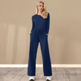 thumbnail image 2 of Women's Fall Two Piece Outfits Track Suits Long Sleeve Crop Tops Tee Shirts Wide Leg Pants Matching Sets, 2 of 5