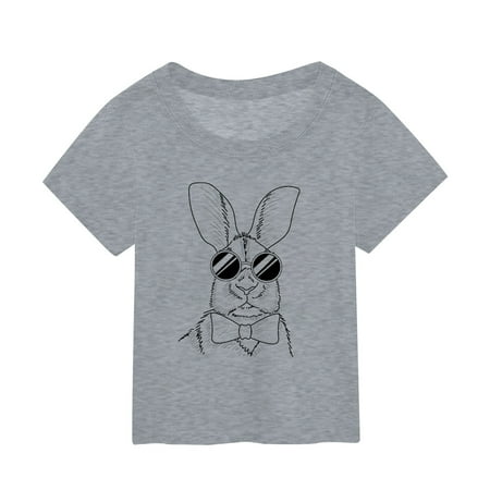 JAJAHO Toddler Easter Bunny Shirts Kids Boys Girls Funny Rabbit Graphic Tees Short Sleeve Crew Neck Loose Fit Tshirts Holiday Tops