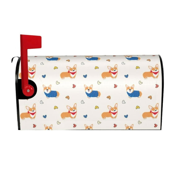 Rateoe Corgi Dog And Heart Printed Mailbox Covers - Easy to Install Fall, Winter, Spring, Summer Mailbox Cover - Weather and UV-Resistant Mailbox Decor - Mailbox Magnetic Covers-21x18 in