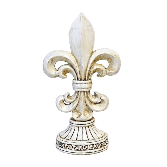 Figurine for Rustic Fleur De Lis FDL Distressed White Freestanding Tabletop Statue Home Décor - Vintage Royal Ornate Style Decoration