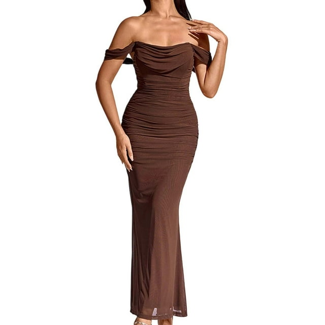 Zmoon Robe Plissée en Maille pour Femme, Dos Nu, à une Épaule, Ajustée, Moulante, Longue