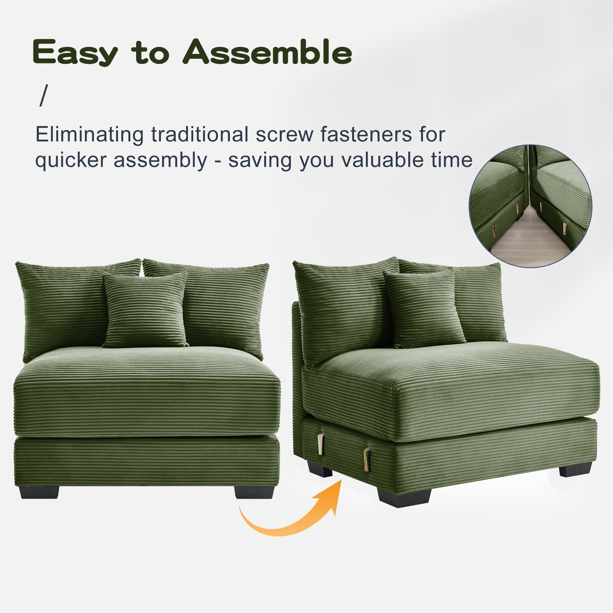 Anpport 170" Oversized Cloud Modular 4-Seater Green Corduroy Sofa, 12 Throw Pillows Included, Washable Removable Covers, Double-Layer Thick Cushions, Wide Armrest