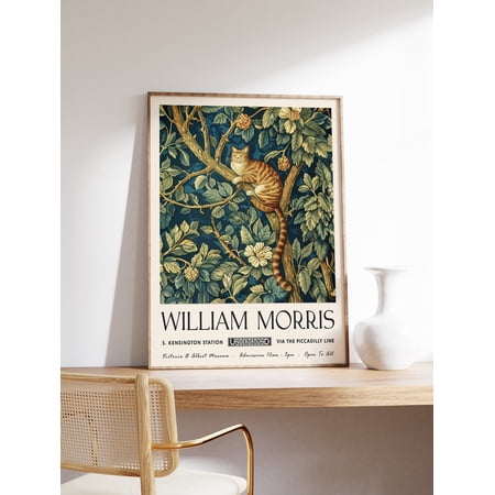 William Morris Cat Art Print Floral Poster Arts And Crafts Style Home Decor Office Wall Art