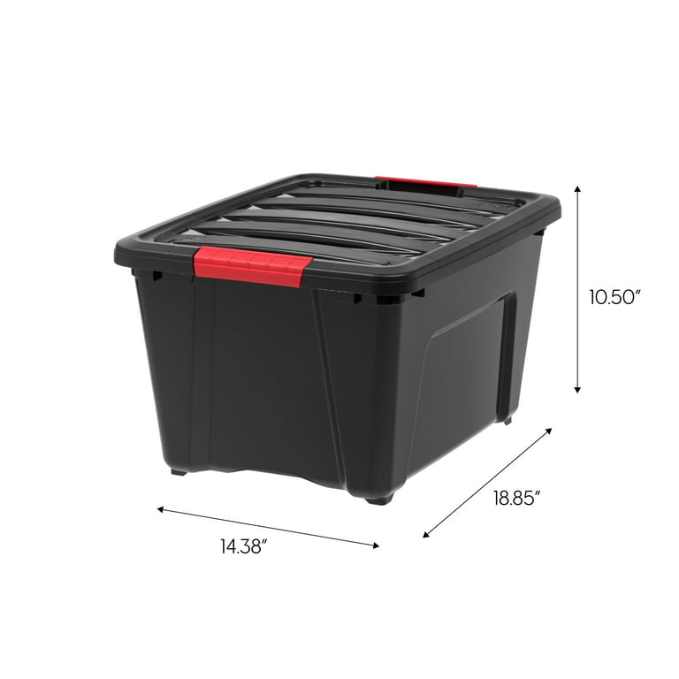 Iris 32 qt Plastic Storage Bins, Stackable Storage Container with Secure Latching Buckles and Black Lid, Clear