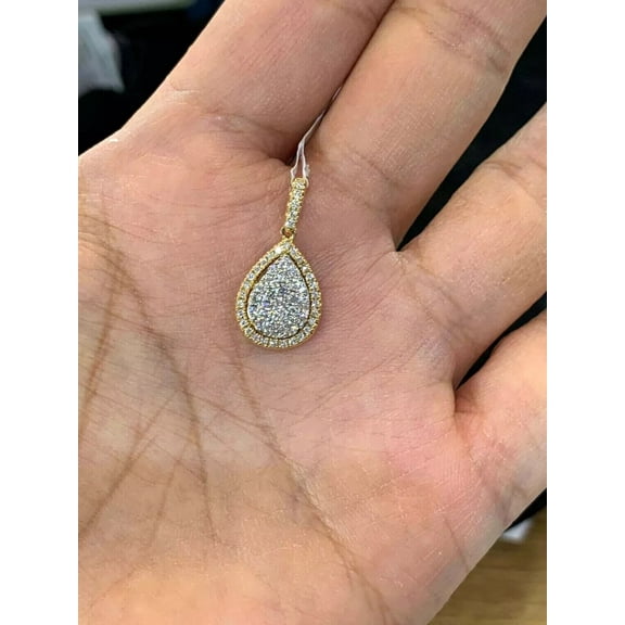 1Ct Round Cut D/VVS1 Diamond Teardrop Pendant Free Chain 14K Yellow Gold Finish