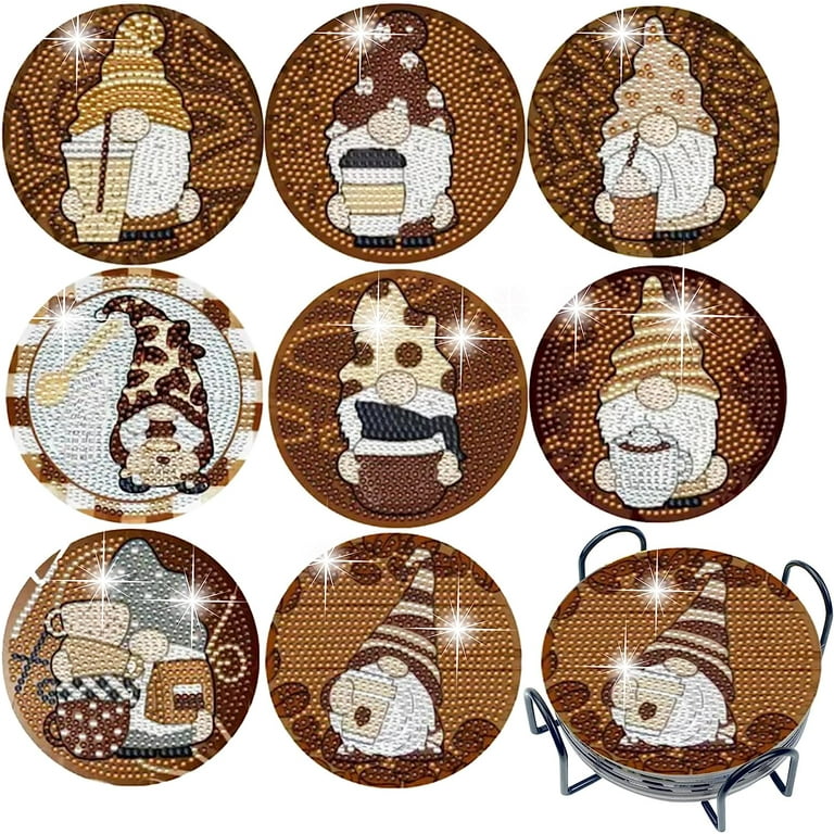 Acfruits 8 Pieces Sunflower Diamond Painting Coasters, Diamond Coasters  Acrylic Round Coasters Kit with Holder Cork Pads, DIY Diamond Art Coasters  5D