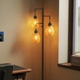 thumbnail image 3 of Sunmory 68.5" 3-Light Industrial Dimmable Black Floor Lamp with Rattan Drum Shades, 3 of 9