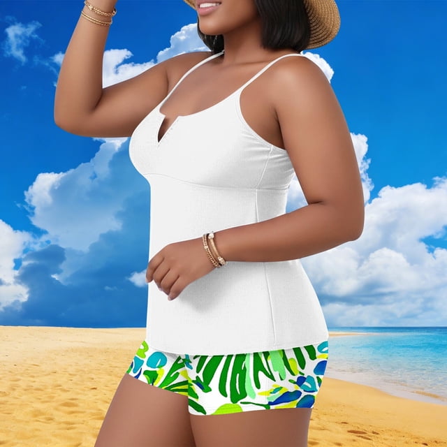 Trajes de baño Amzcrzy Tankini para mujer traje de baño bikini para mujer talla grande informal color sólido camiseta sin mangas dividida con cojín en el pecho conjunto de traje de baño verde 4XL
