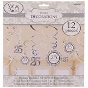 Amscan Silver 25th Anniversary Swirl Decorations - 12 Pieces - 670432